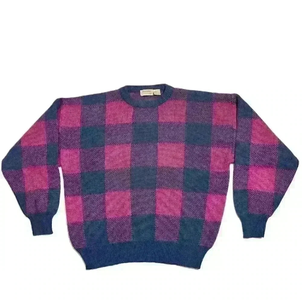 Vintage Brian MacNeil Sportswear Mens Checker Knit Crew Neck Sweater Size 2XL